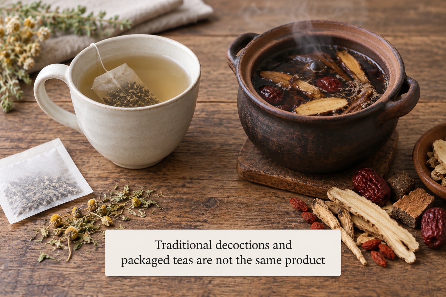 Traditional decoctions and packaged teas are not the same product
